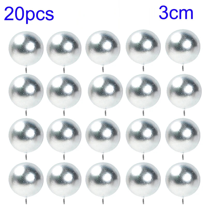 20Pcs Cake Topper Gold Silver Ball Happy Birthday Cake Topper DIY Cupcake Flag Wedding Christmas Ball Decor Birthday Decoration Qme 20pcs-Silver-3cm