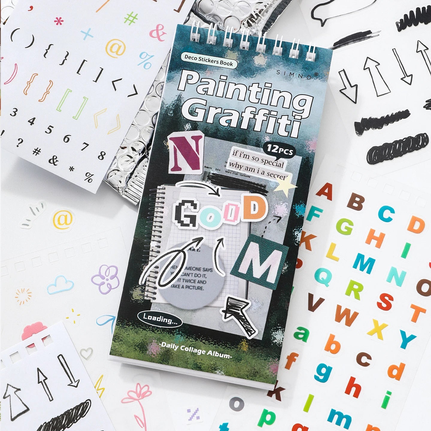 TIANZI 12/24pcs Die-Cut Sticker Book Vintage Letter & Metal Clip Theme Glitter Matte Glossy Finish School Stationery Supplies Qme G-24 pcs