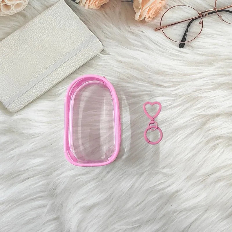 Suitable for 10cm stretch cloth and plush toy protective cover, with transparent strap hanging PVC display bag Qme Pink