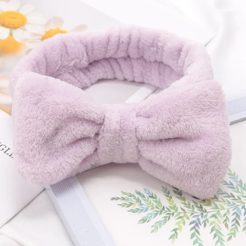 Soft Bow Headbands SPA Yoga Big Solid Coral Fleece Elastic Hair Bands Qme
