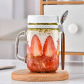 Overnight Oats Containers Handle Lid Spoon Glass Oatmeal Jars Cereal Qme white