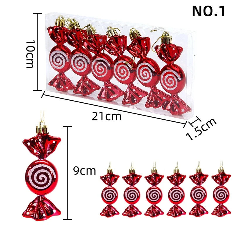 6PCS Christmas Tree Decorations Lollipops Pine Cones Candy Canes Christmas Decoration Pendants Christmas Decorations for Home Qme Set 1