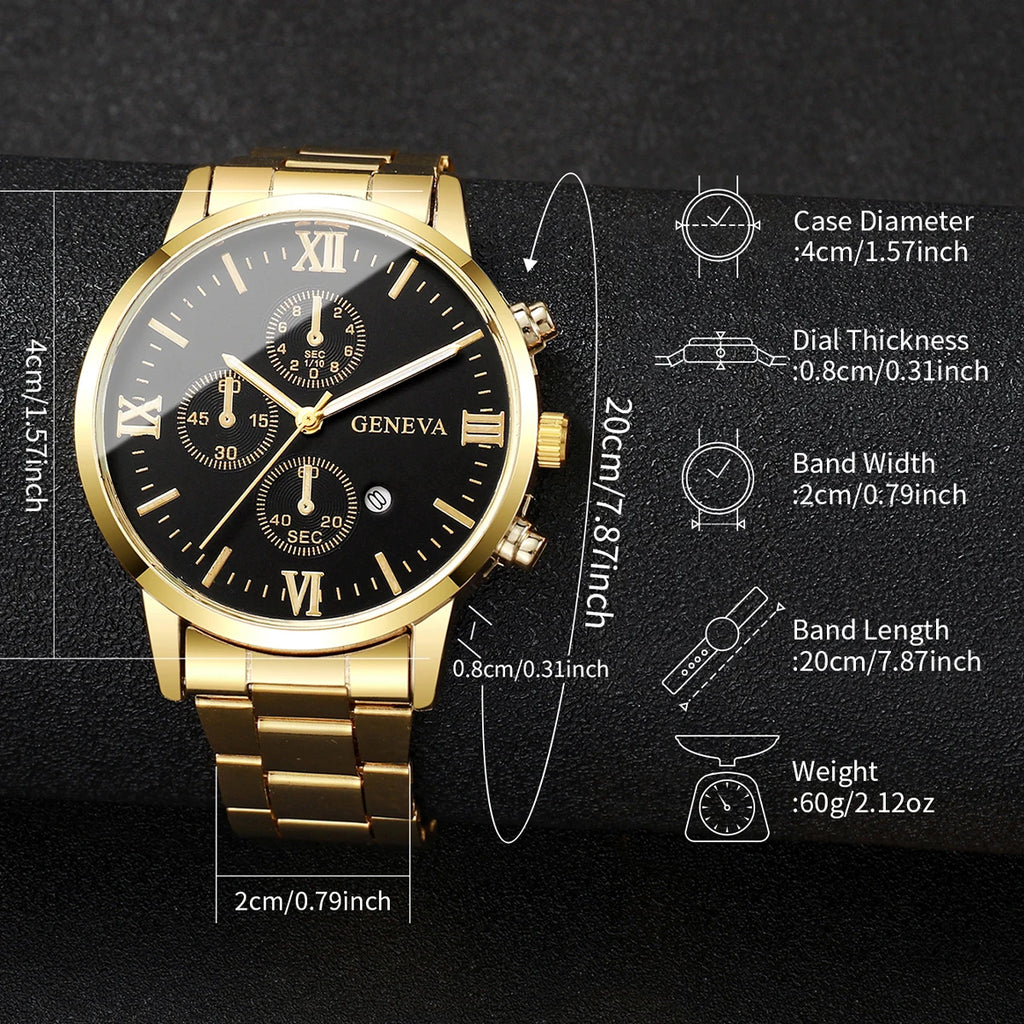 Men's steel strap watch with luminous hands, calendar stone hand, English watch, high-end feel, business watch, large dial Qme