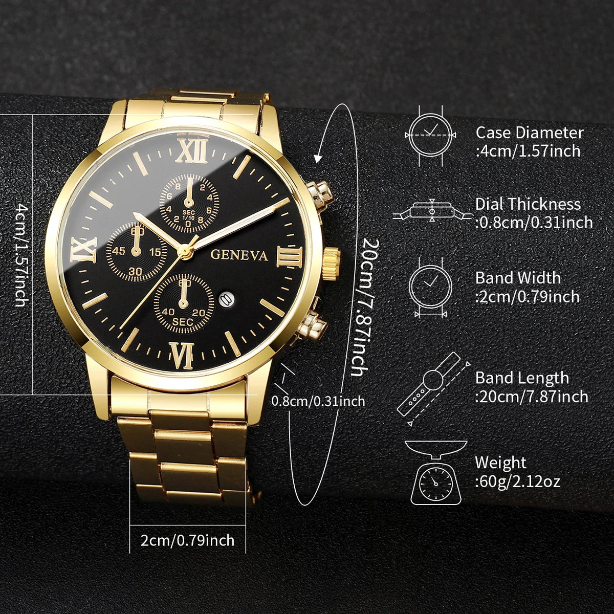 Men's steel strap watch with luminous hands, calendar stone hand, English watch, high-end feel, business watch, large dial Qme