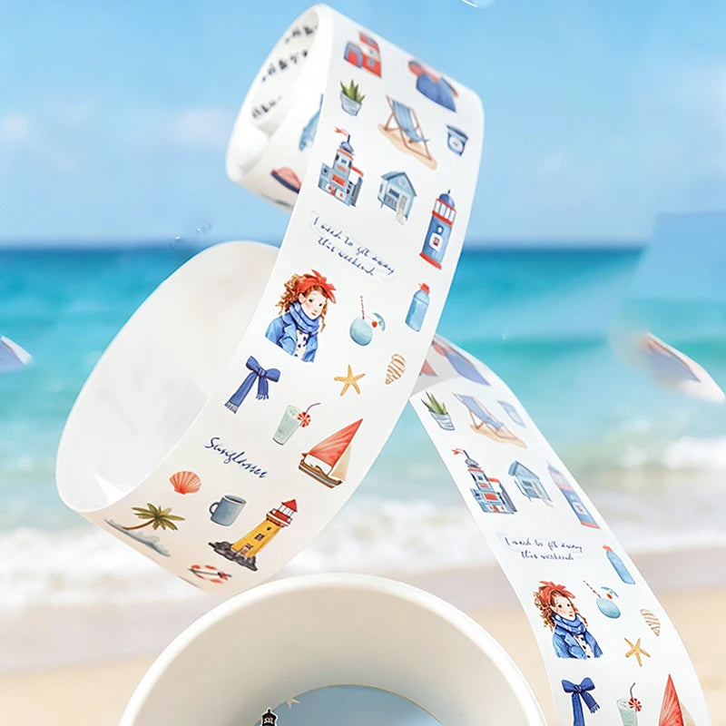 Travel Themed Washi Tape, Figure Street View Collage Materials, Narrative Style Journal Tape for Photo Album Notebook Decoration Qme