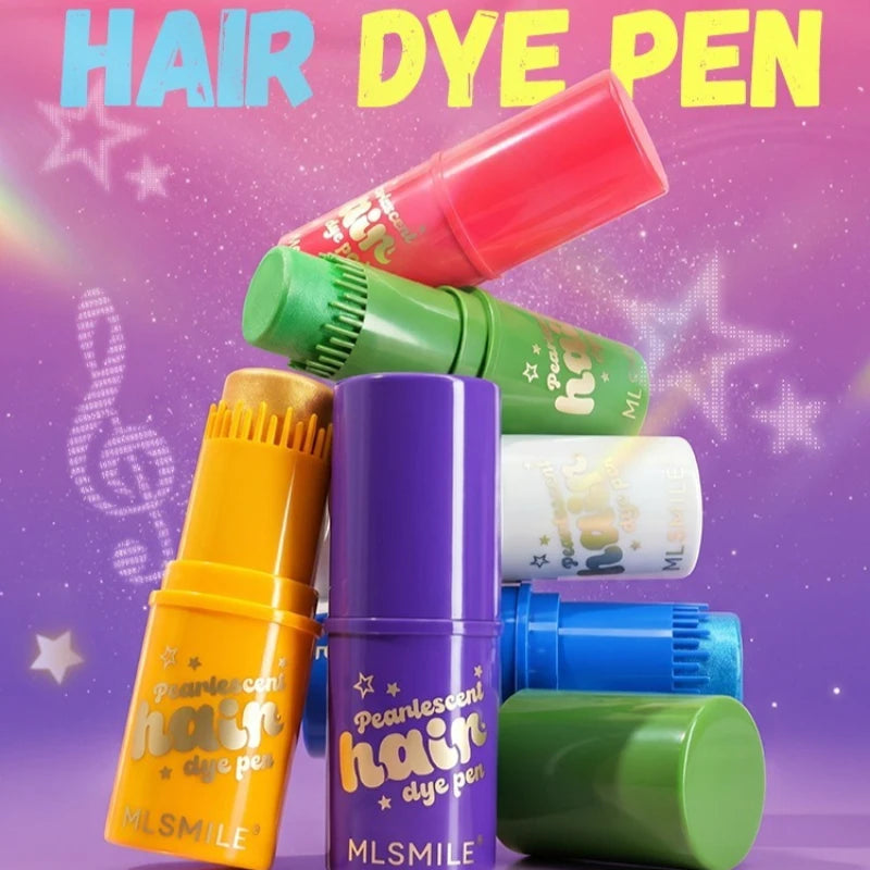 6 Colors Temporary Hair Color Stick, Pearl Shimmer Comb Hair Dye Pen, Washable Waterproof Hair Chalk for Party Cosplay &Festival Qme
