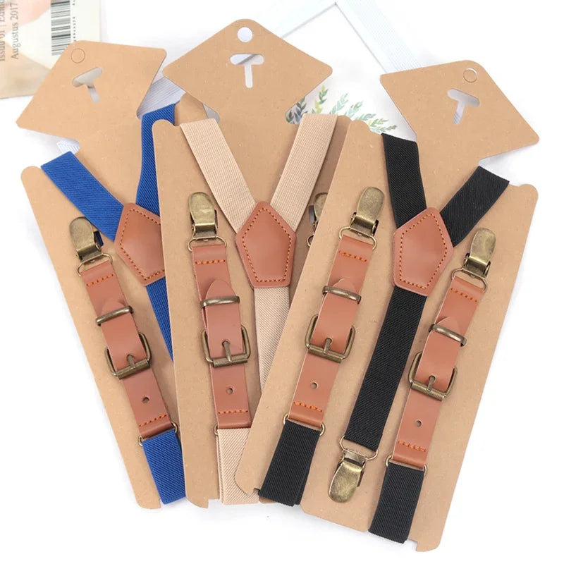 Kids Suspenders Tuxedo Y-back 3 Clips Adjustable Elastic Trouser Qme