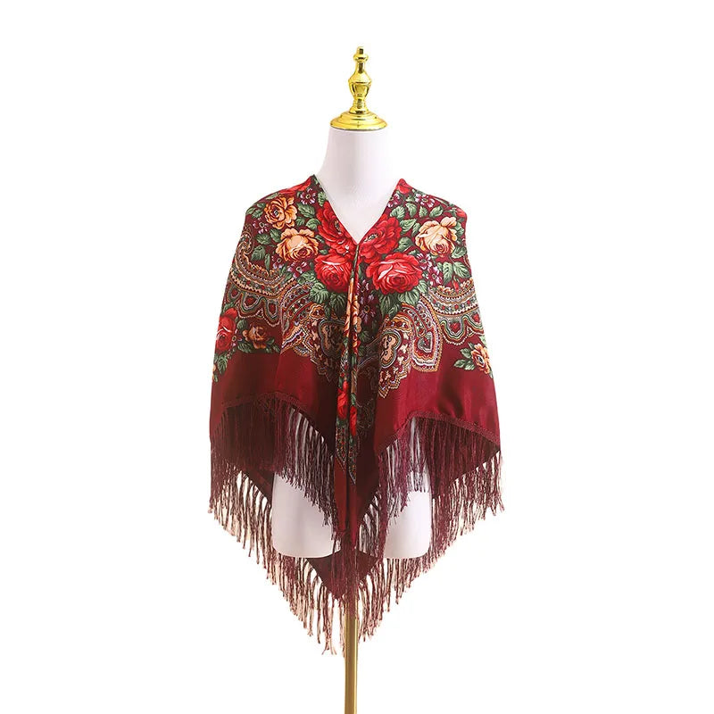 43 Women Luxury Floral Print Russian Square Scarf Traditional Fringed Qme rg-5 One Size