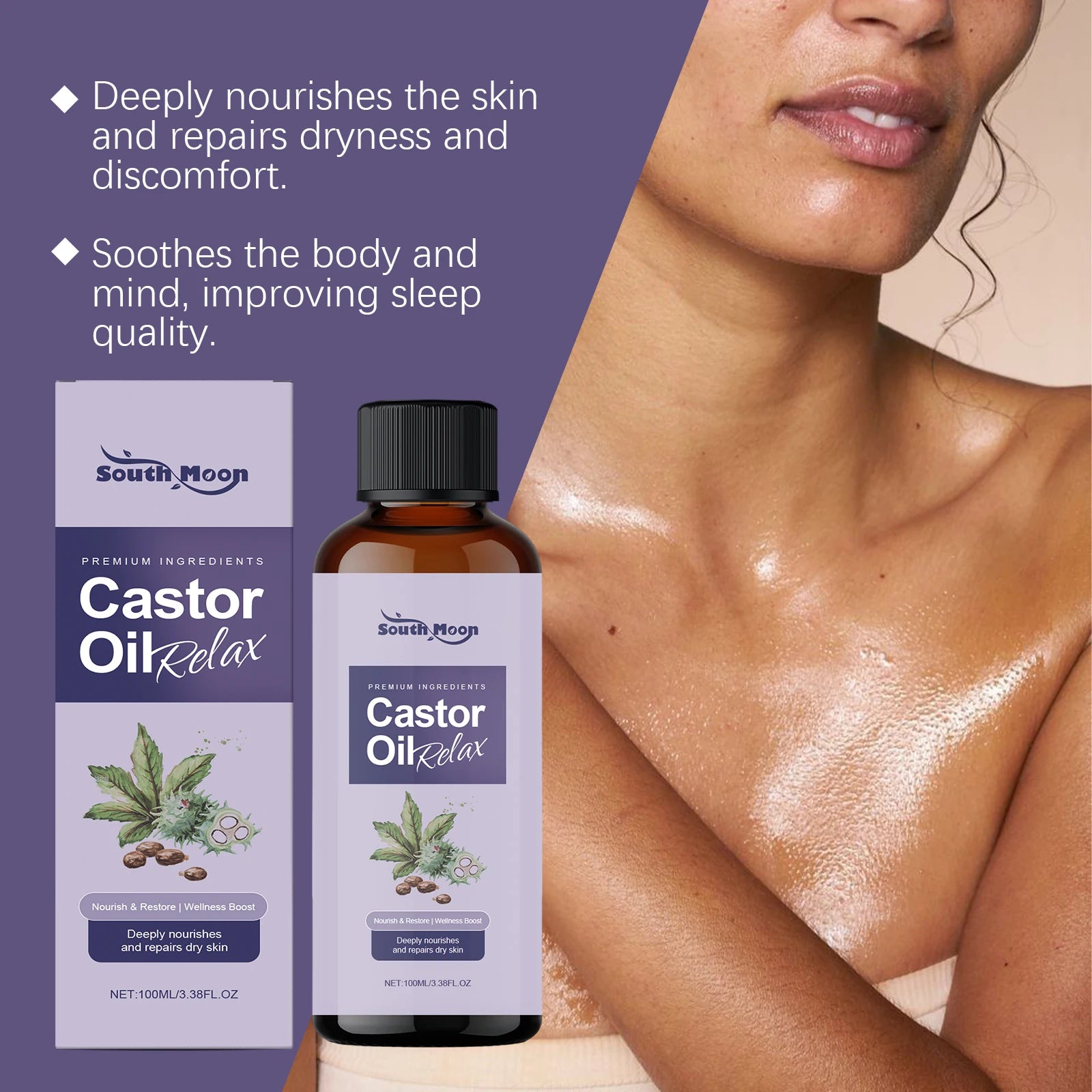 Castor Body Oil Deep Nourishing Firming Soften Smoothing Skin Relaxing Sleep Aromatherapy Essential Oil Body Massage Oil Qme