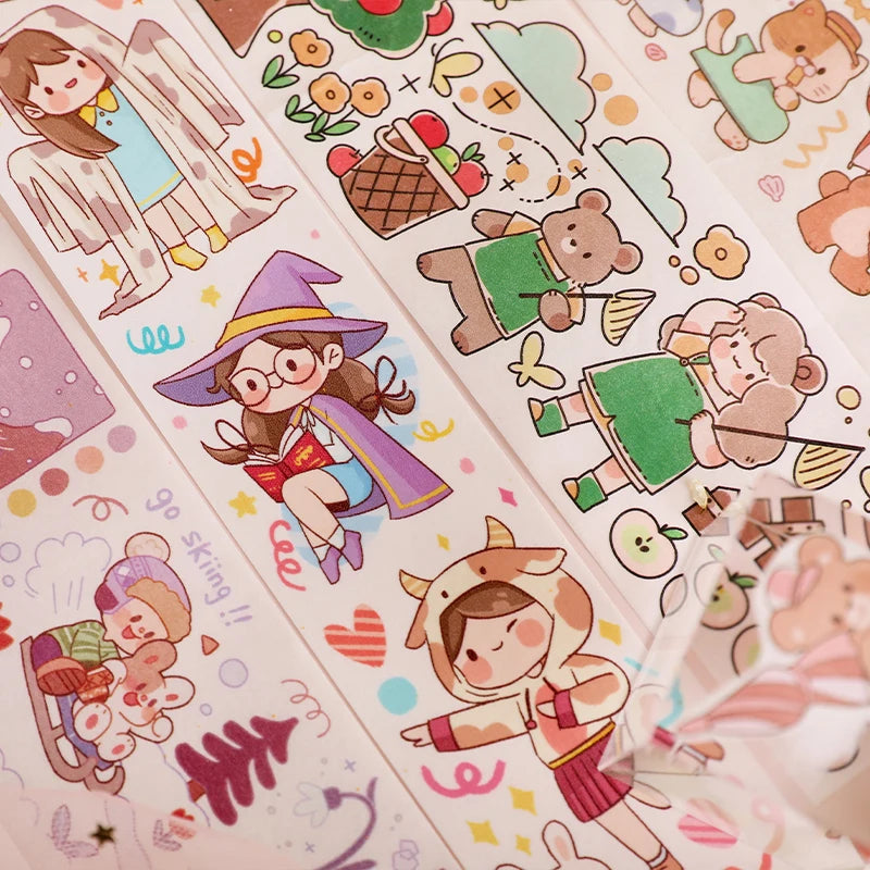 3m/Roll Cartoon Graffiti Life scene Making Tape School Scrapbooking Stickers DIY Aesthetic Decor Handbook Japanese Stationery Qme