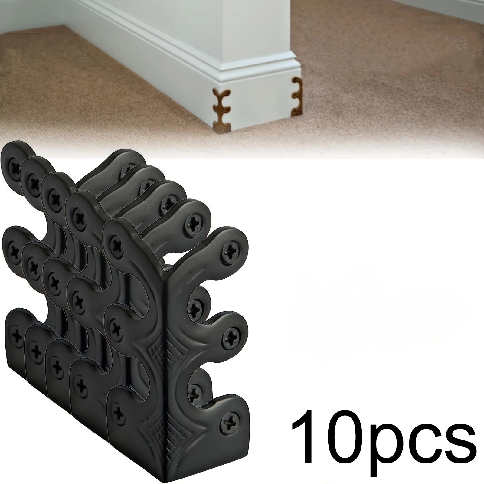 10pcs Skirting Board Corner Protective Cover, Solid Metal Corner Board Corner, Suitable for Decoration in Living Rooms, Bedrooms Qme Black-10pcs
