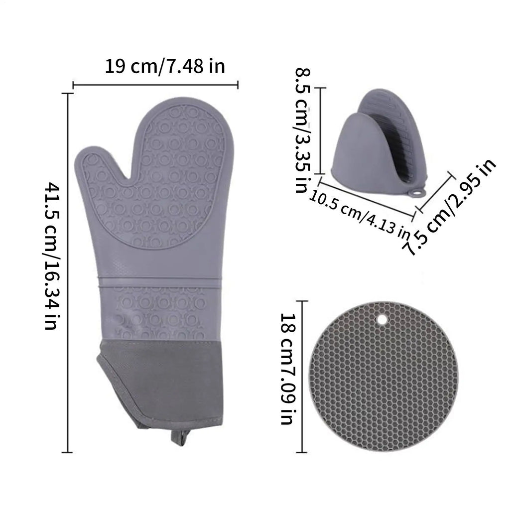 Oven Mittens Waterproof Non-Slip Kitchen Gadgets Ergonomic Oven Mitts Pot Holders Sets For Cooking Grilling Barbecue Outdoor Qme