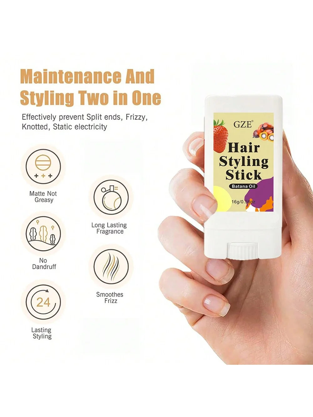 GZE Travel Size HAIR STYLING STICK Strong Hold Long-lasting Styling Shine And Smooth Hair Finishing Stick no flaking Anti Frizz Qme