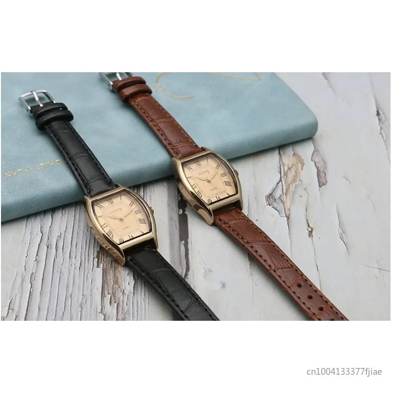 1 pcs Watch for Women Small Ladies Brown Wrist Watches Retro Vintage Leather Bracelet Black Quartz Wrist Watch mujer watch Qme