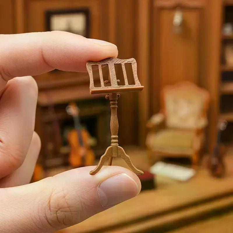 1:12 Miniature Wooden Music Stand Model Carved Detail Stable Base For Dollhouse Sand Table Photo Props Qme