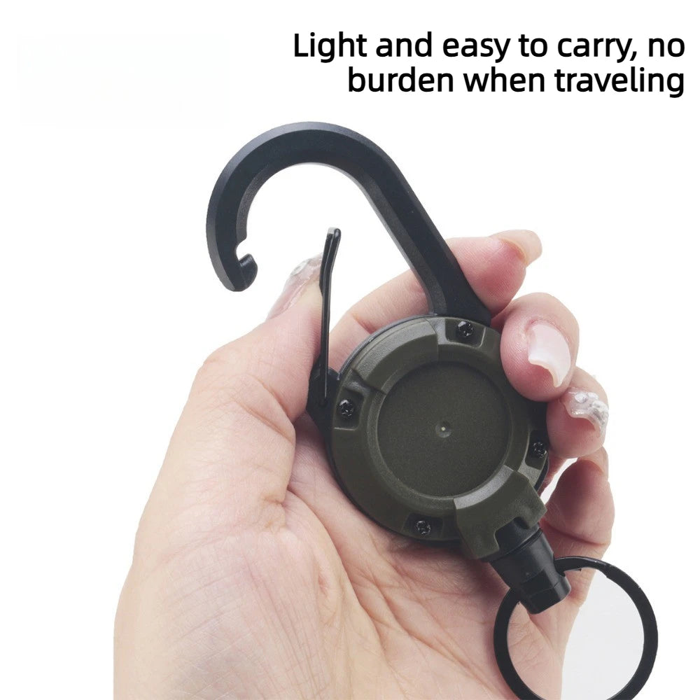 Retractable Heavy Duty Key Reel Carabiner Keychain Strong Steel Wire Rope Spring Buckle Ring For Outdoor Sports Daily Carry Tool Qme