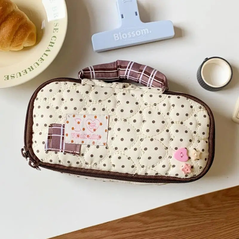 Heart Shaped Handle Pencil Case Cute Ins Student Pen Bag Qme Yellow