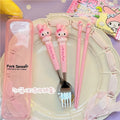 Hello Kitty Cartoon Children's Tableware Spoon Portable Two-Piece Set for Students Stainless Steel Fork and Spoon Set Qme 7