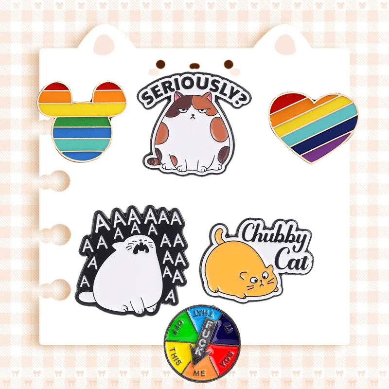 Cute Funny Cat Metal Enamel Pins Kawaii Cartoon Kitten Lapel Pin Animal Badge Decor for Backpack Clothes Fashion Jewelry Gift Qme