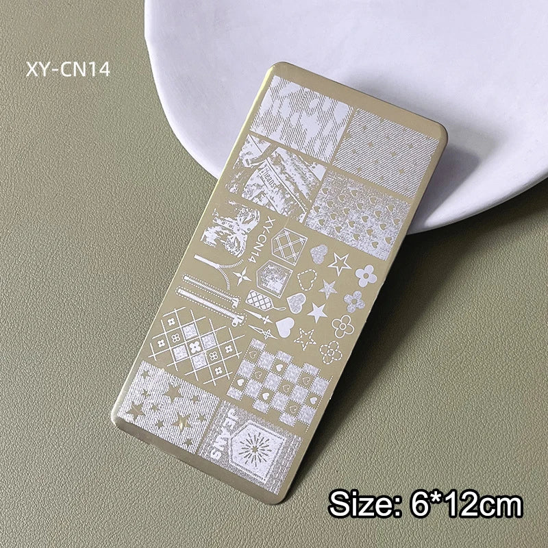 12x6cm Golden Rectangular Nail Stamping Plate Bowknot Butterfly Qme 14