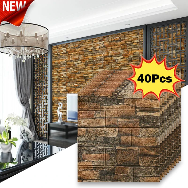 40Pcs 38.5X35cm Imitation Brick Wallpaper Self-adhesive Waterproof Moisture-proof Living Room Bedroom Wall Decoration Qme retro yellow 40Pcs 38.5X35cm