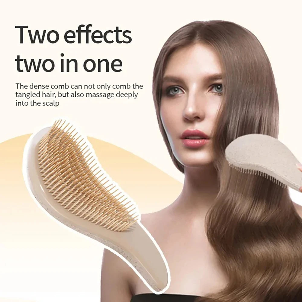 Wheat Straw Detangling Hairbrush Soft Silicone Anti-static Wide Tooth Comb for Scalp Massage Home Daily Salon Hair Grooming Tool Qme