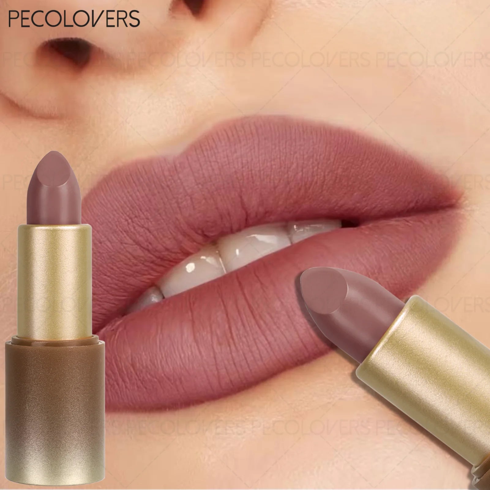 Elegant Lip Makeup Look Reddish Brown Lipstick Velvet Matte Texture Qme