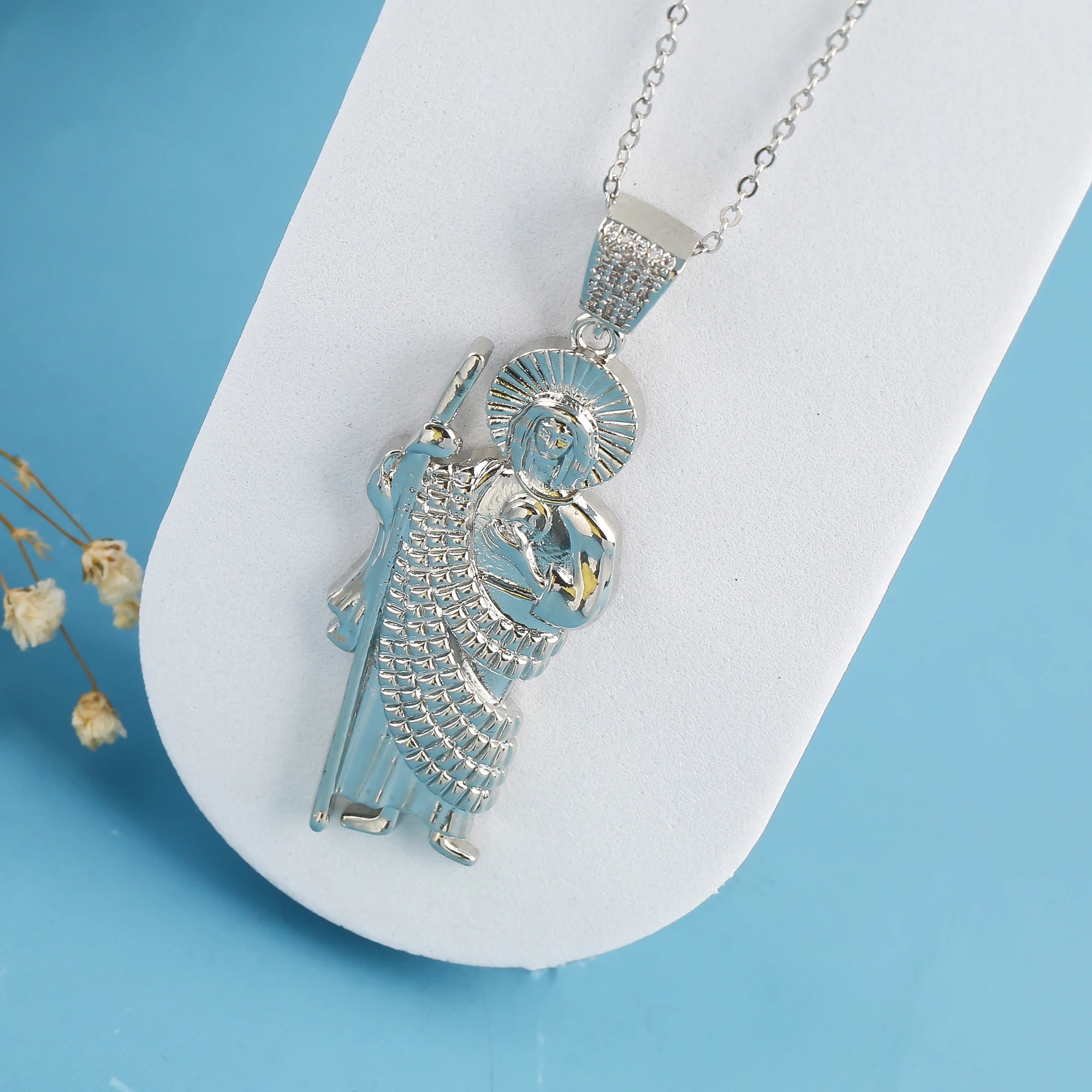 3PCS Religious San Judas Jewelry Set Necklace Earrings Simple for Woman Girl Party Wedding Zirconia Jewelry Gift Daily Wear Qme Necklace 3