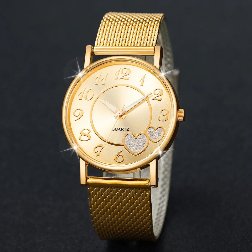 6pcs Leisure and Fashion Steel Belt Love Women's Watch Set Qme