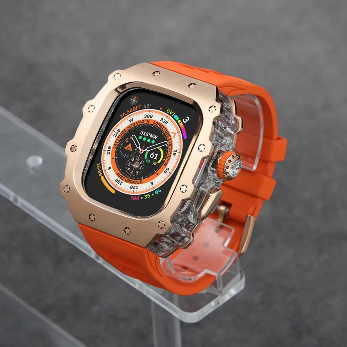 Luxury Modification Kit For Apple Watch Ultra 2 49mm Stainless Steel Case For IWatch 9 8 7 6 45mm 44mm Crystal Button Sport Band Qme