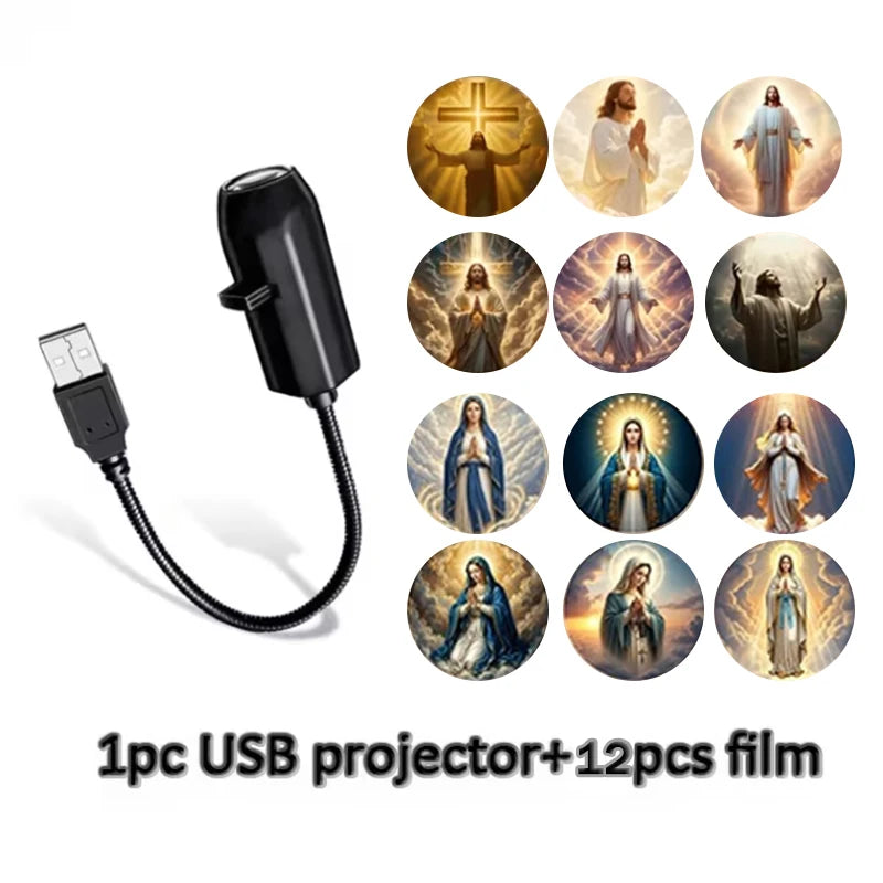 1Pc Religious Character Image Themed USB Projection Light With Twelve Patterns Perfect For Room Ceiling Background Decoration. Qme