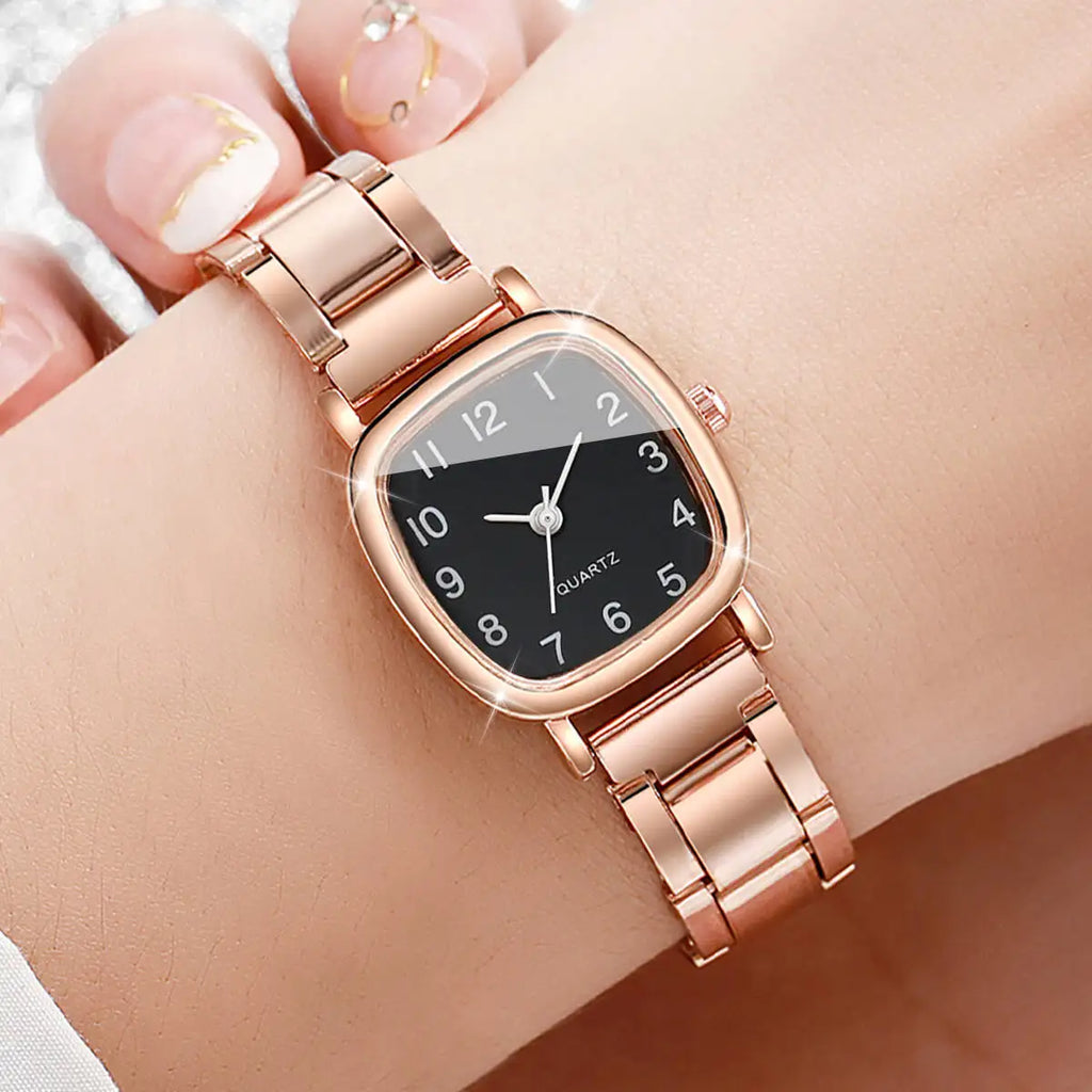 2PCS/Set Fashion Square Women Watches Simple Arabic Dial Quartz Wristwatch for Women Clock Reloj Mujer（Without Box） Qme