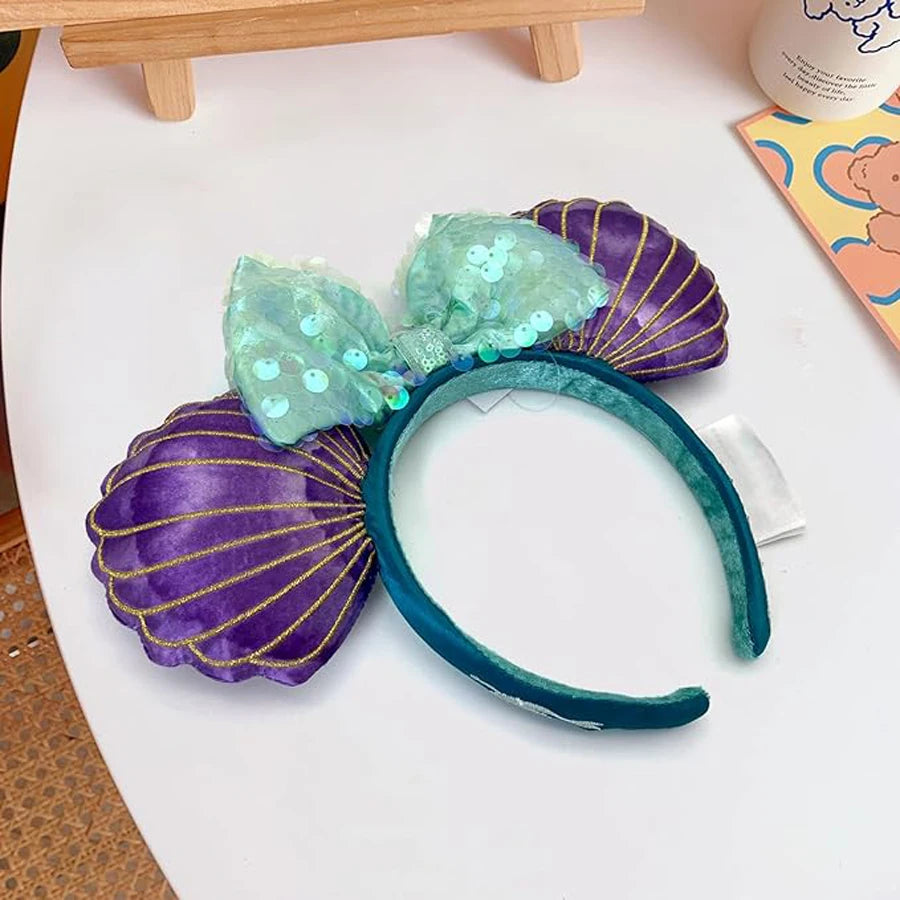 Mermaid Mouse Ears Headbands Bow Glitter Princess Party Decoration Cosplay Hair Accessories Hairband for girl Women Adults Qme