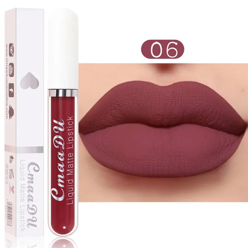 6 Colors/Set Fashion Matte Lip Gloss Sets Natural Moisturize Waterproof Lasting Velvet Sexy Red Liquid Lipstick Beauty Cosmetic Qme 06