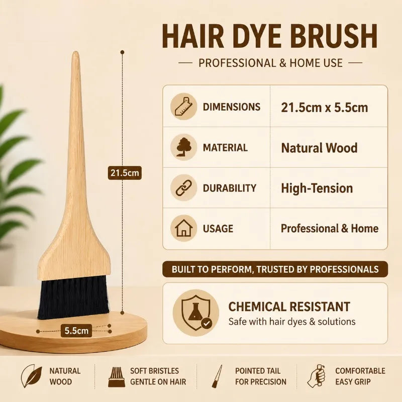 Natural Wood Handle Hair Dye Brush Nylon Bristles Applicator Precise Qme
