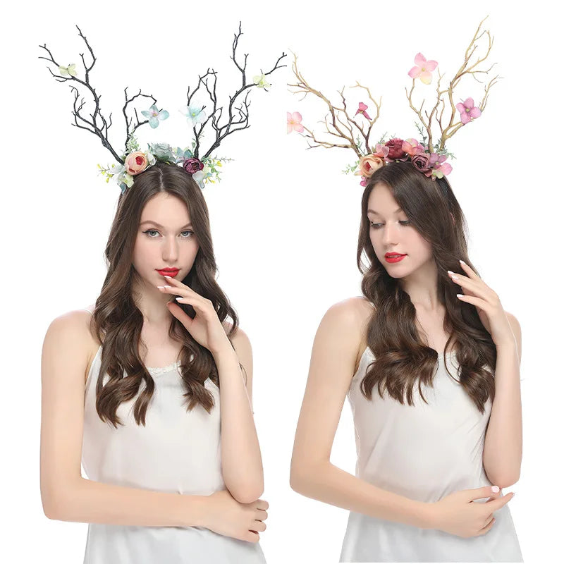 Handmade Enchanted Antler Headgear Cosplay Elf Elven Headpiece Magic Fairy Crown Elvish Forest Branch System Photography Prop Qme