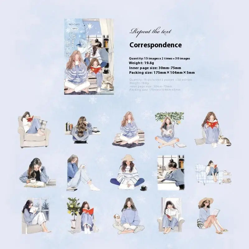 CC1130 Aesthetic Decals Labels Reading Girl Stickers Decorative Diary Qme A1