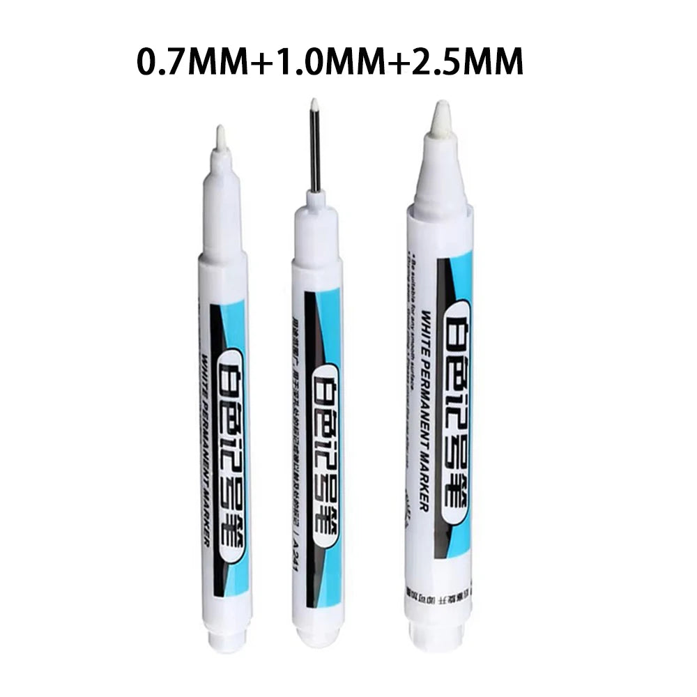 White Marker Pens 0.7/1.0/1.5/2.5mm Oily Waterproof White Gel Pen And Ink DIY Graffiti Markers Stationery Wrting Supplies Qme 3 Pcs mix