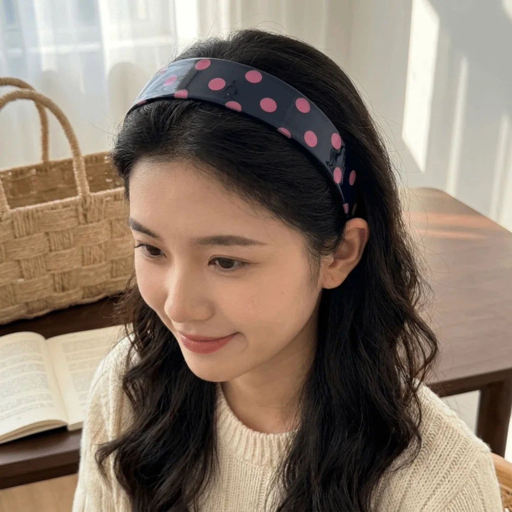 Vintage Retro Acetate Plate Headband Sweet Non-slip Polka Dot Hair Qme