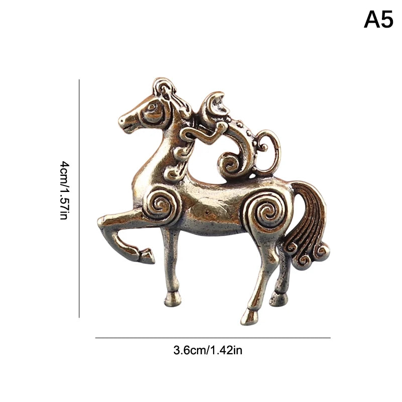 Brass Horse Figurines Chinese New Year Zodiac Horse Ornament Feng Shui Lucky Statue Home Office Desktop Decoration Crafts Qme A5
