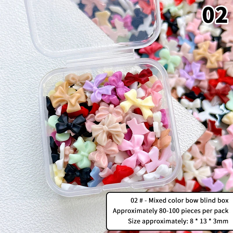 1Box Mixed Ribbon Bow Nail Charm Resin Art DIY Nails Accessories Qme 2