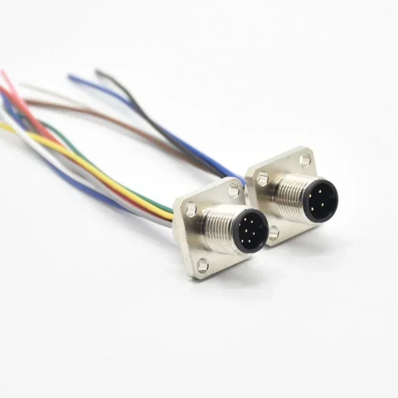 High Quality, 10cm Electronic Wire, 8 Core 6P 2A Aviation Plug, M12 Square Fixed Male Connector with Hole Qme