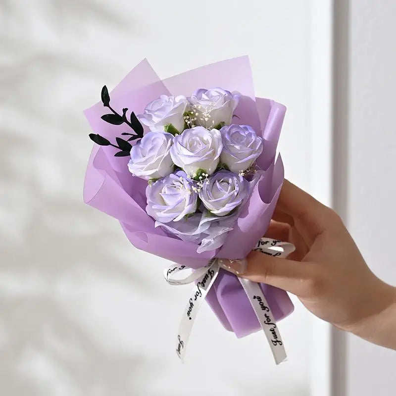 Valentine's Day Gift Decoration Rose Artificial Flowers Bouquet Fake Flower For Girlfriend Gift Mother's Day Decor Flower Qme Purple