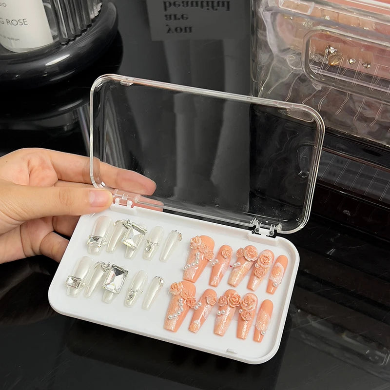 Clear Plastic Jewelry Box Rectangular Press-on Nail Storage Case Lid Qme