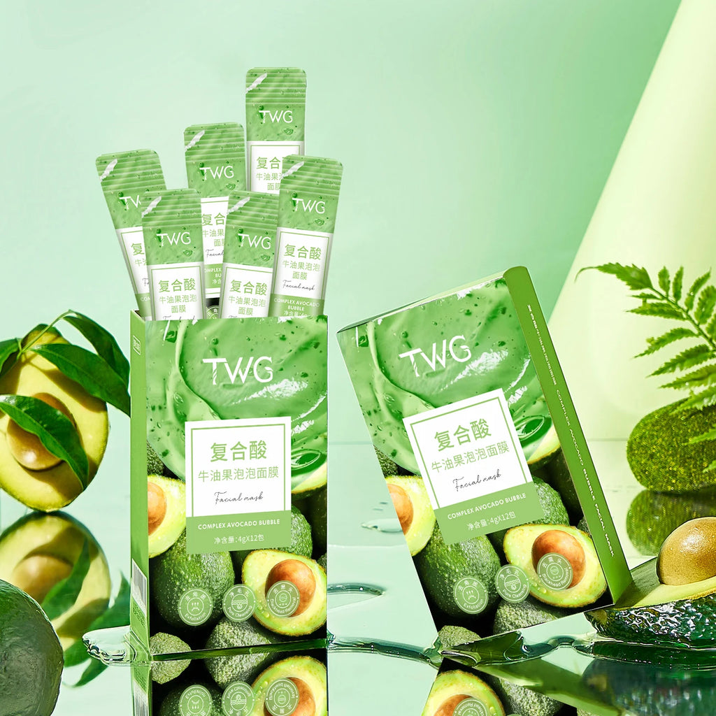 12 piece avocado bubble facial mask set - deep cleansing and moisturizing with glycerin, suitable for all skin types Qme