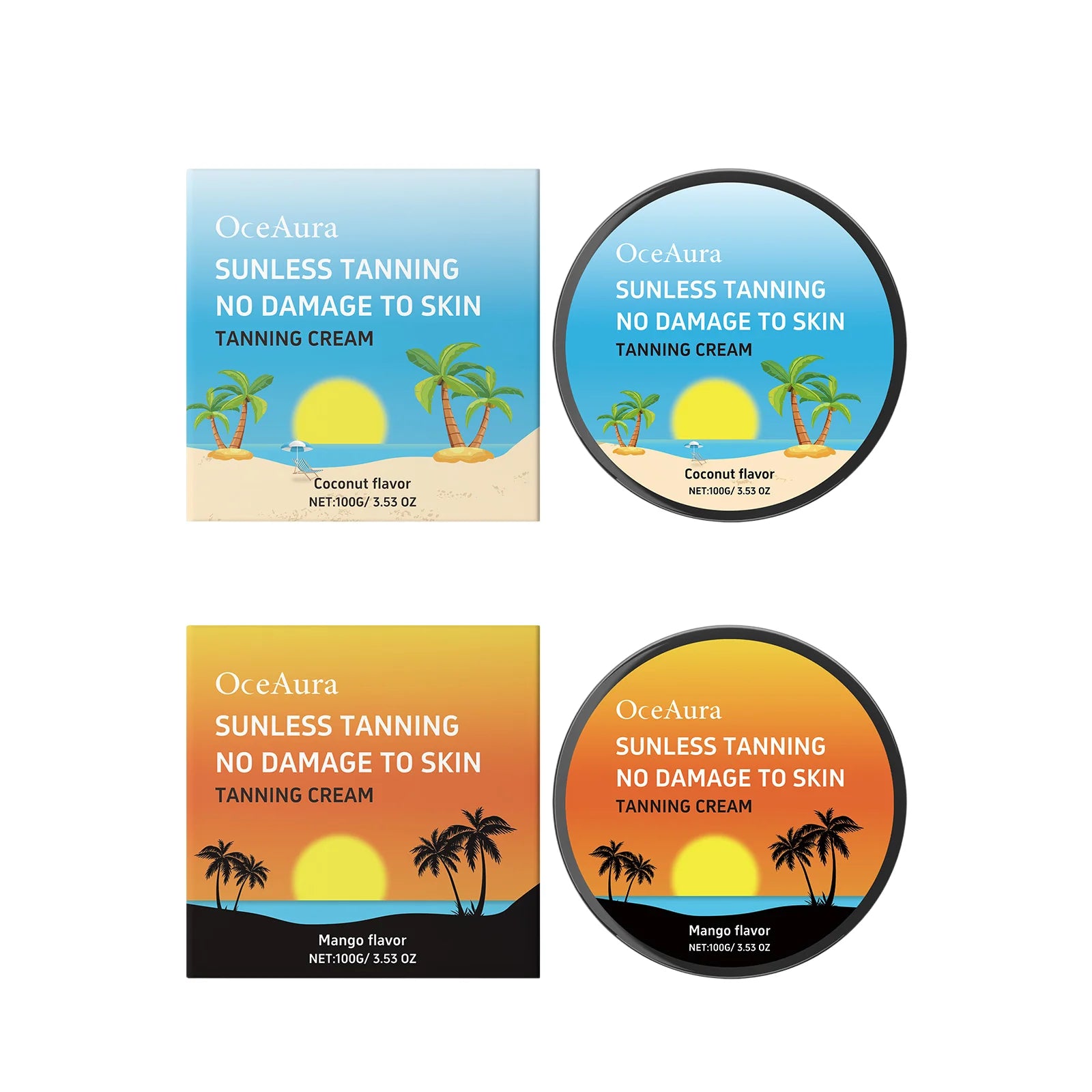 OceAura Sunless Tanning Cream Natural Color No Damage to Skin Shade Customizable Smoothing Hydrating Self Tanning Body Cream Qme 2 in 1 set
