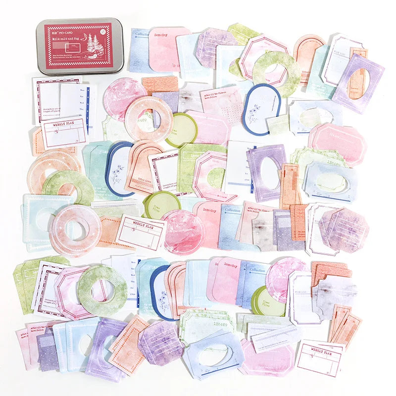 150 pcs Lron box labels Sticky note paper base border color collage message memo Decorative Wild Retro INS Style Craft Supplies Qme B
