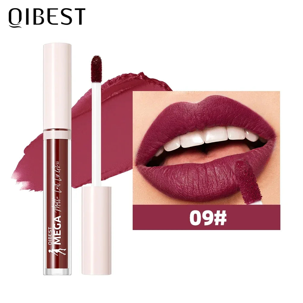 QIBEST New 24 Colors Matte Liquid Lipstick Long lasting Nude Brown Purple Lip tint Non-Stick Sexy Red Lipgloss Waterproof Makeup Qme 09
