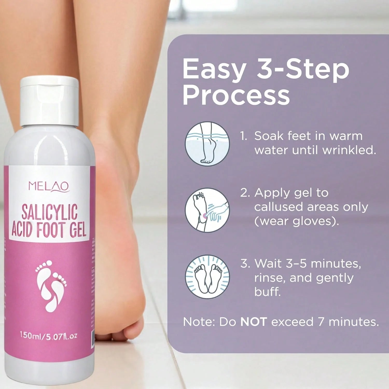 MELAO Salicylic Acid Foot Gel - Dead Skin & Callus Remover, Exfoliating Treatment for Rough Cracked Feet, Softens Heels, 150ml Qme