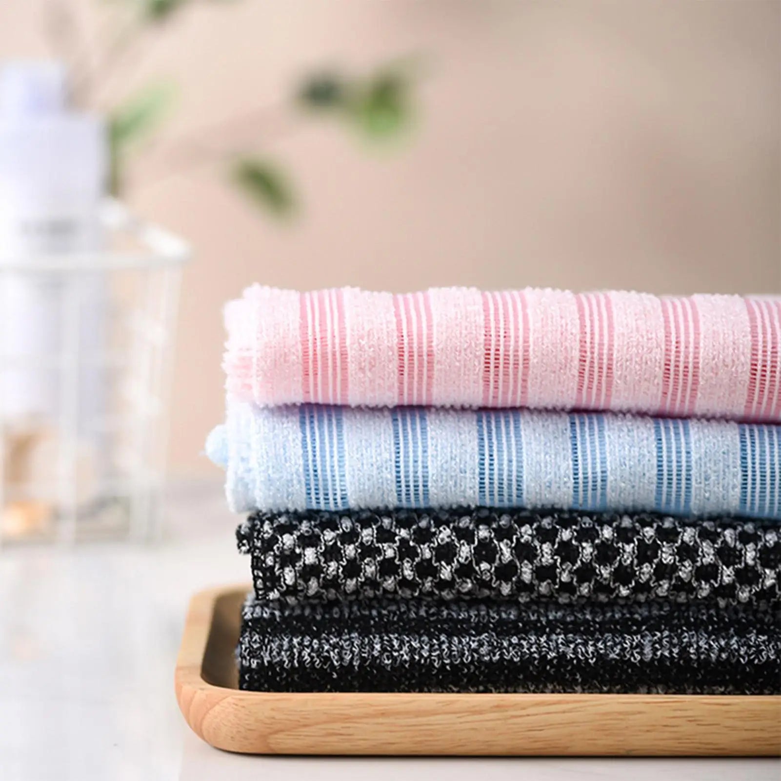 Back Scrubber for Shower Bath Body Exfoliator Wash Cloth Towel Striped Design Cleaning Tool for Home Dormitory Travel Business Qme
